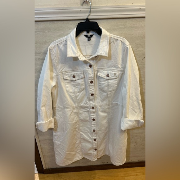 Frye White Button Front Long Sleeve Cotton Denim Shirt Dress - Picture 10 of 15